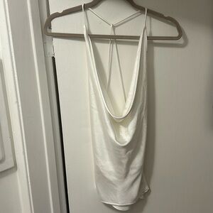 White silk low back tank top